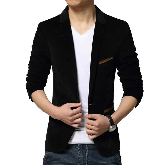 2019 Fashion Men Slim Fit Blazer Formal Suit Jacket One Button Casual Coat Long Sleeve Dress Jacket Autumn Winter Corduroy Solid