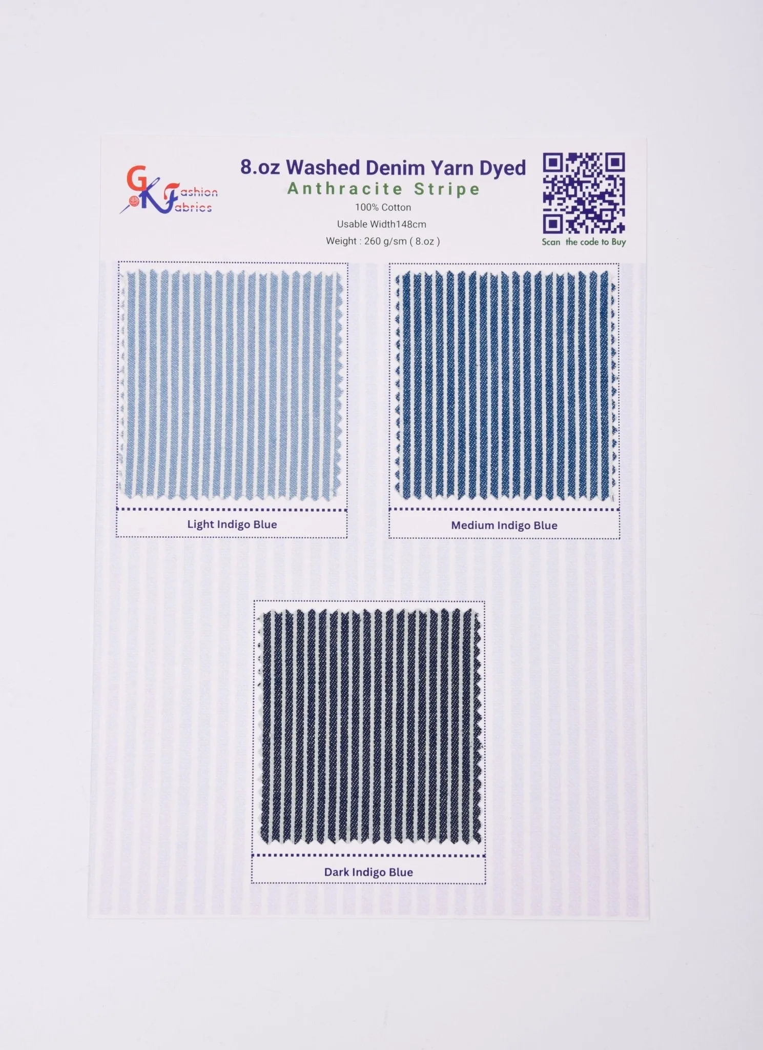 8oz Anthracite Stripe Washed Denim Fabric