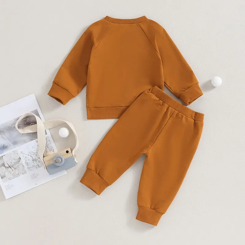 Baby Boy Solid Sweatshirt and Sweatpants Set in Gray, Mustard, Blue or Black
