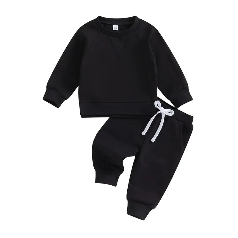 Baby Boy Solid Sweatshirt and Sweatpants Set in Gray, Mustard, Blue or Black