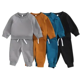 Baby Boy Solid Sweatshirt and Sweatpants Set in Gray, Mustard, Blue or Black