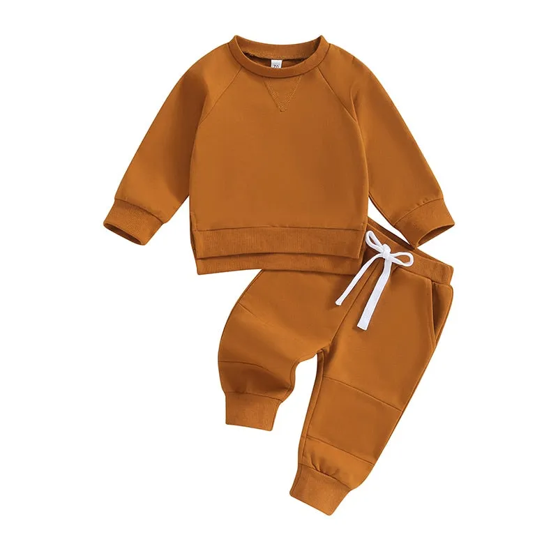 Baby Boy Solid Sweatshirt and Sweatpants Set in Gray, Mustard, Blue or Black