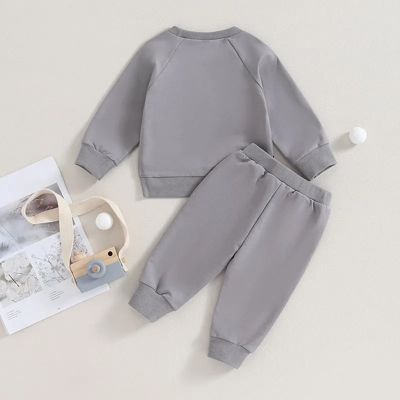 Baby Boy Solid Sweatshirt and Sweatpants Set in Gray, Mustard, Blue or Black