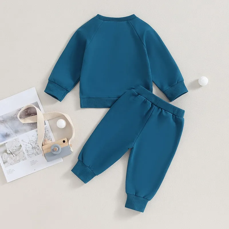 Baby Boy Solid Sweatshirt and Sweatpants Set in Gray, Mustard, Blue or Black