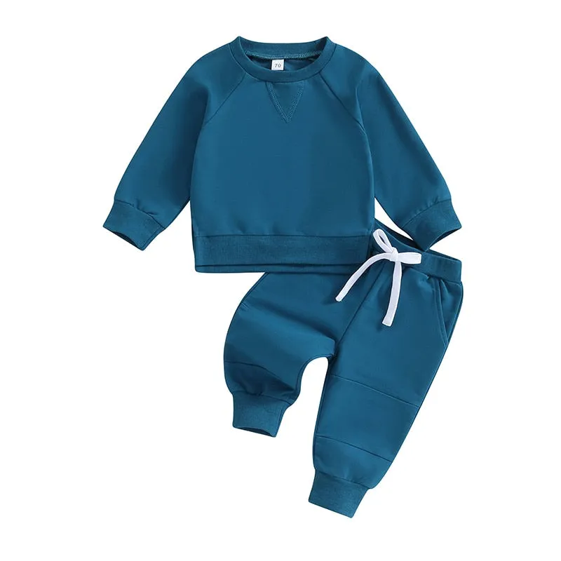 Baby Boy Solid Sweatshirt and Sweatpants Set in Gray, Mustard, Blue or Black