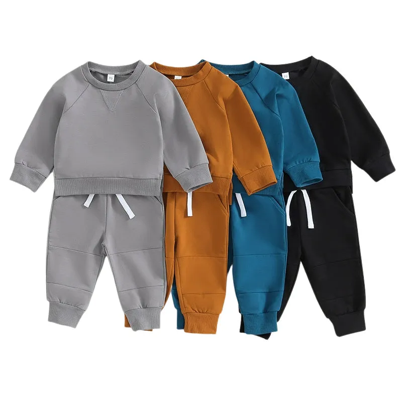 Baby Boy Solid Sweatshirt and Sweatpants Set in Gray, Mustard, Blue or Black