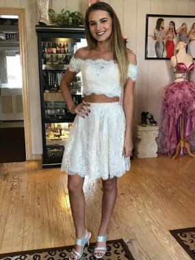 Bridelily A-Line Lace Off-the-Shoulder Sleeveless Short/Mini With Ruffles Dresses