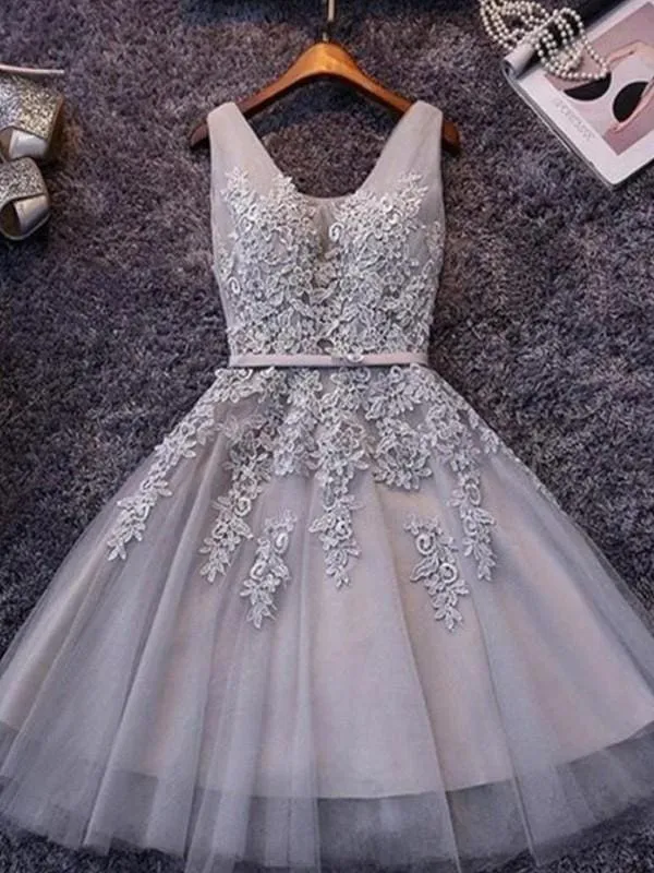 Bridelily A-Line Sleeveless Straps Tulle With Applique Short/Mini Dresses
