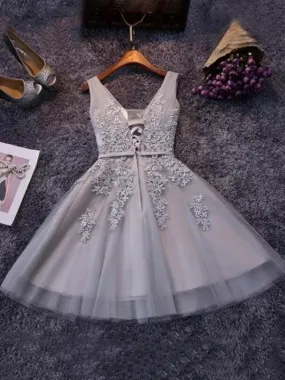 Bridelily A-Line Sleeveless Straps Tulle With Applique Short/Mini Dresses