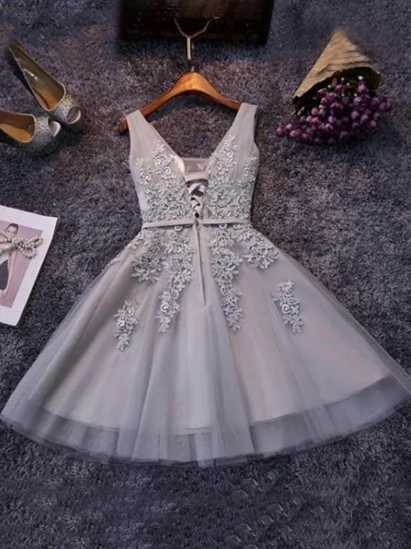 Bridelily A-Line Sleeveless Straps Tulle With Applique Short/Mini Dresses