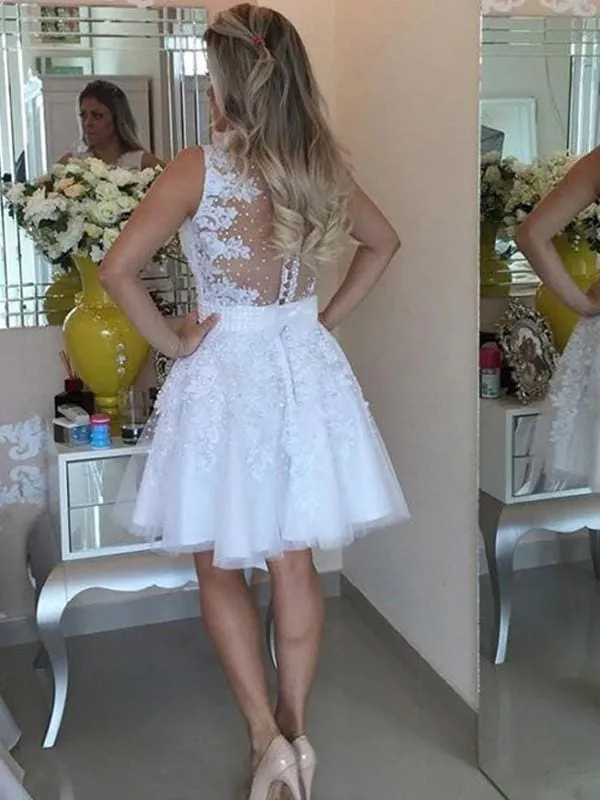 Bridelily A-Line Sleeveless V-neck Tulle With Beading Short/Mini Dresses