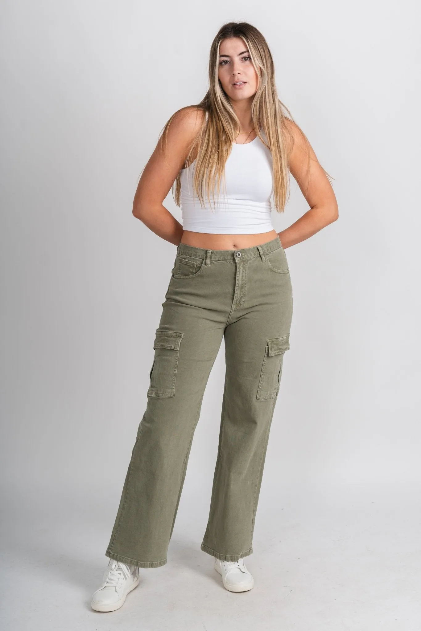 Cargo straight jeans olive green
