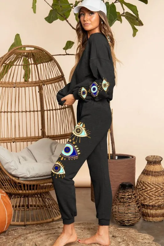Charcoal Black Evil Eye Sweatpants