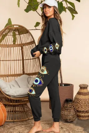Charcoal Black Evil Eye Sweatpants