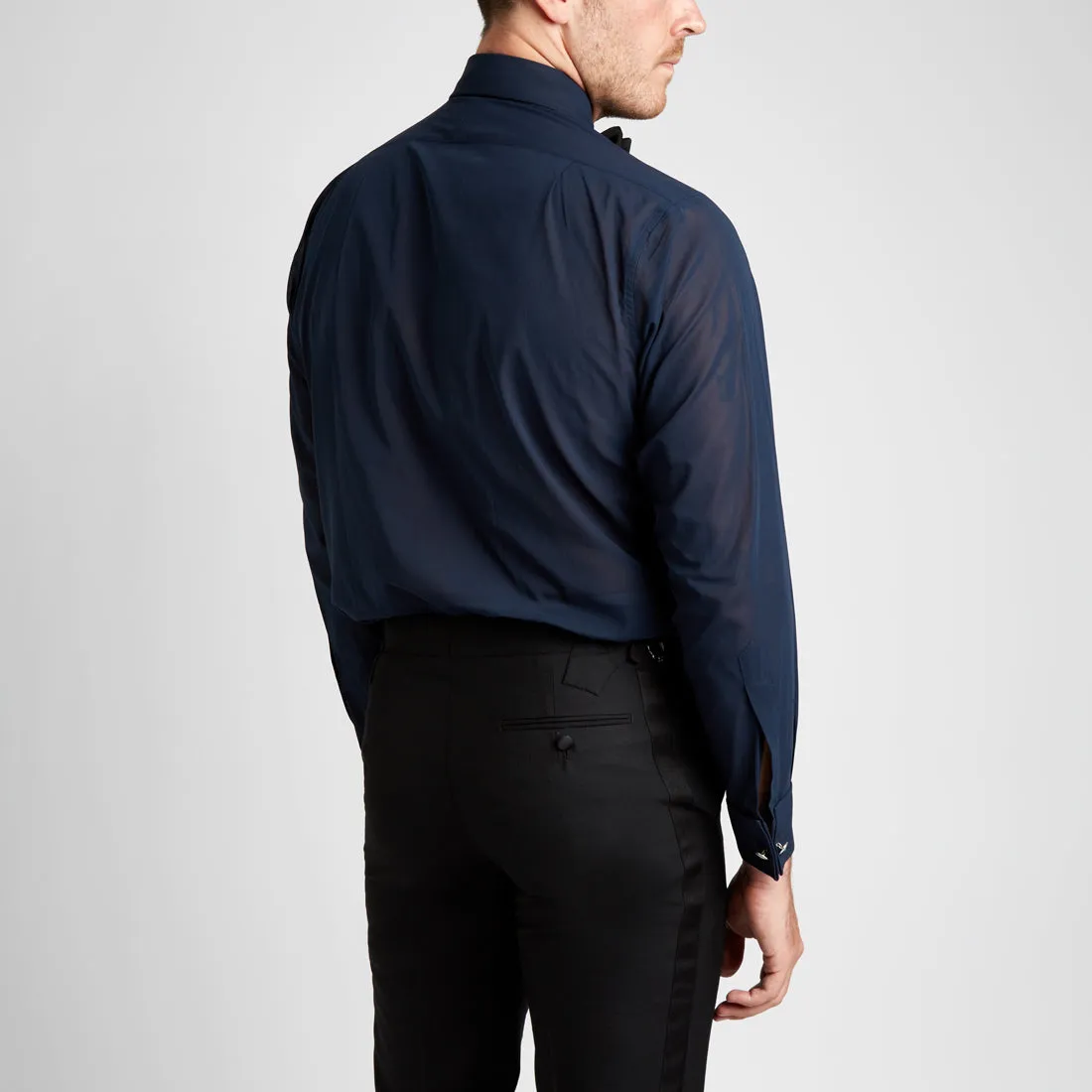 Classic Fit Hand Pleated Voile Double Cuff Dress Shirt in Navy