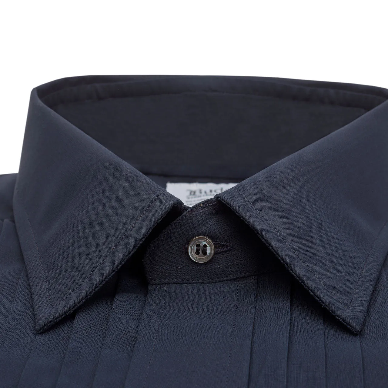 Classic Fit Hand Pleated Voile Double Cuff Dress Shirt in Navy