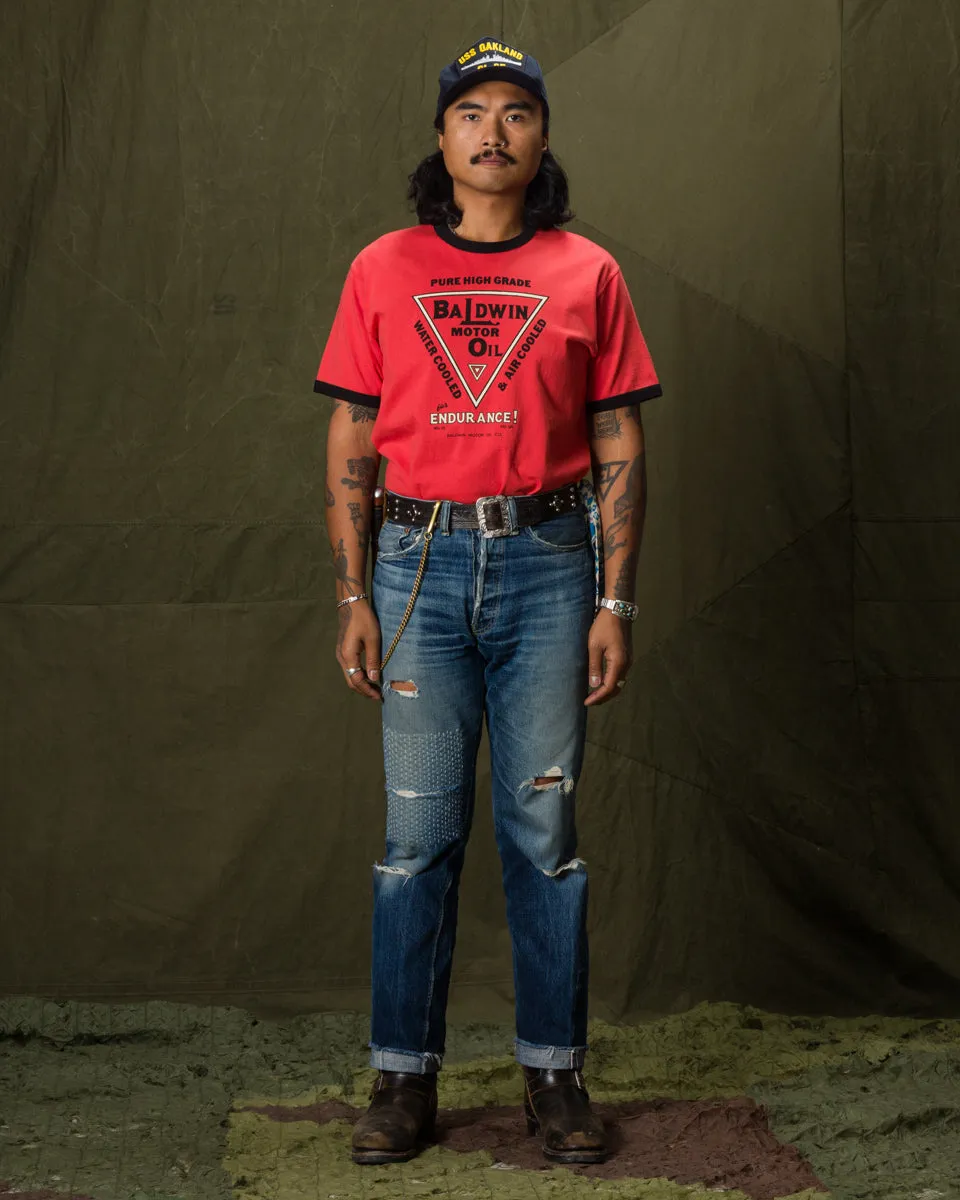 Joe McCoy Tee / Baldwin Motor Oil - Scarlet/Black
