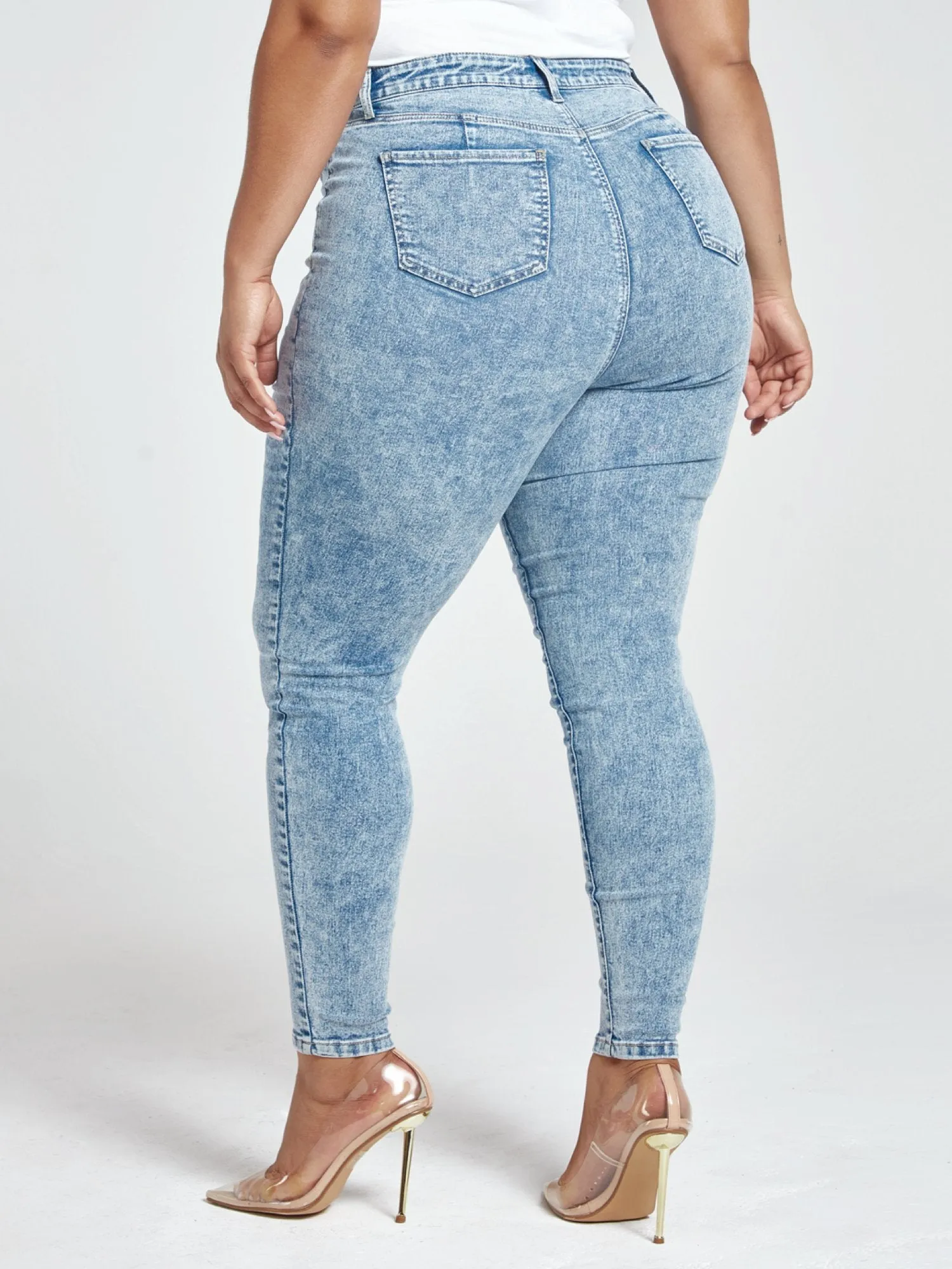Medium Wash High-Rise Seamed Moto Jeans in Medium Blue Wash