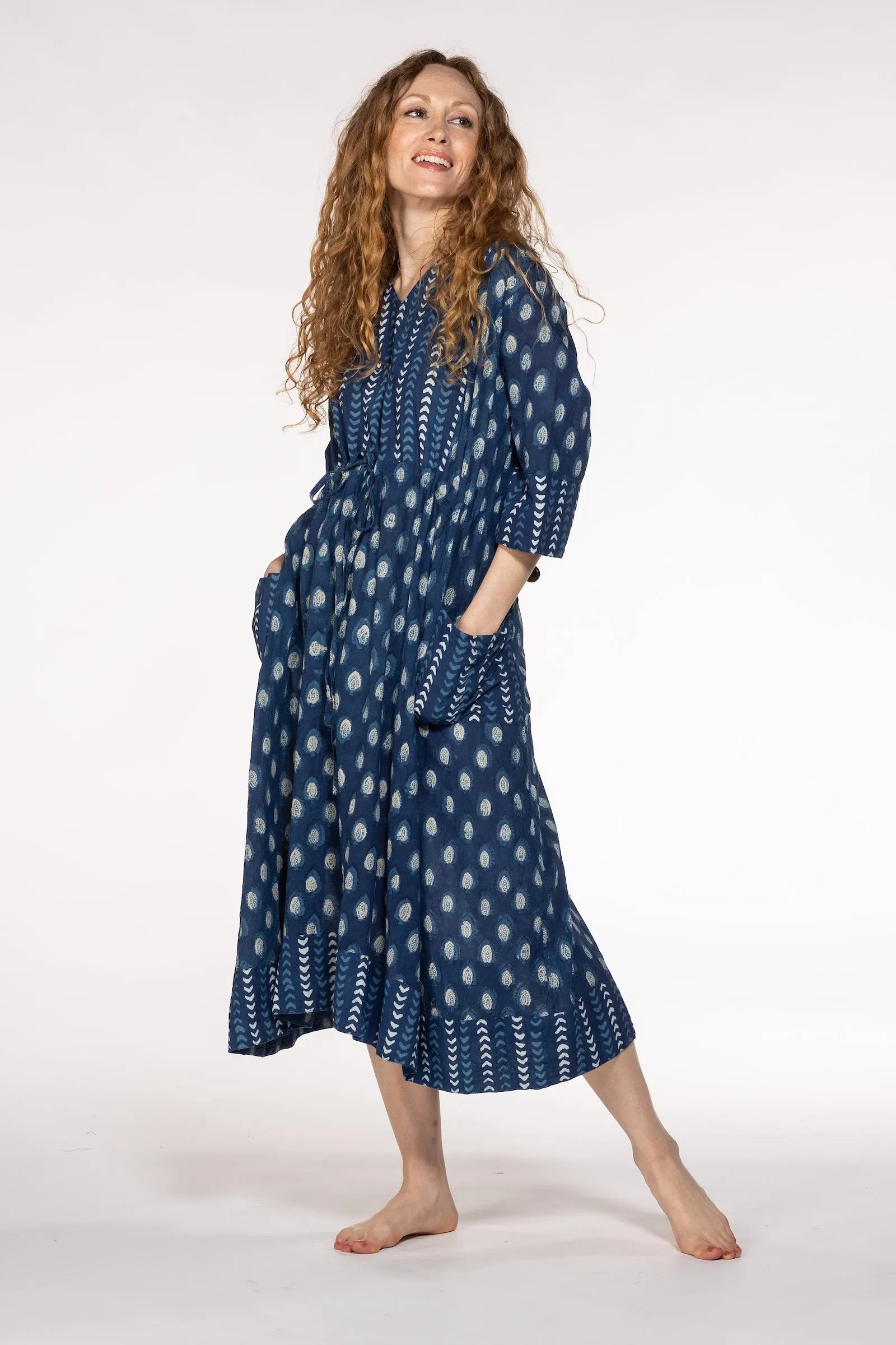 New Prem Pocket  Dress Hand Block Printed in Pure Cotton SS24