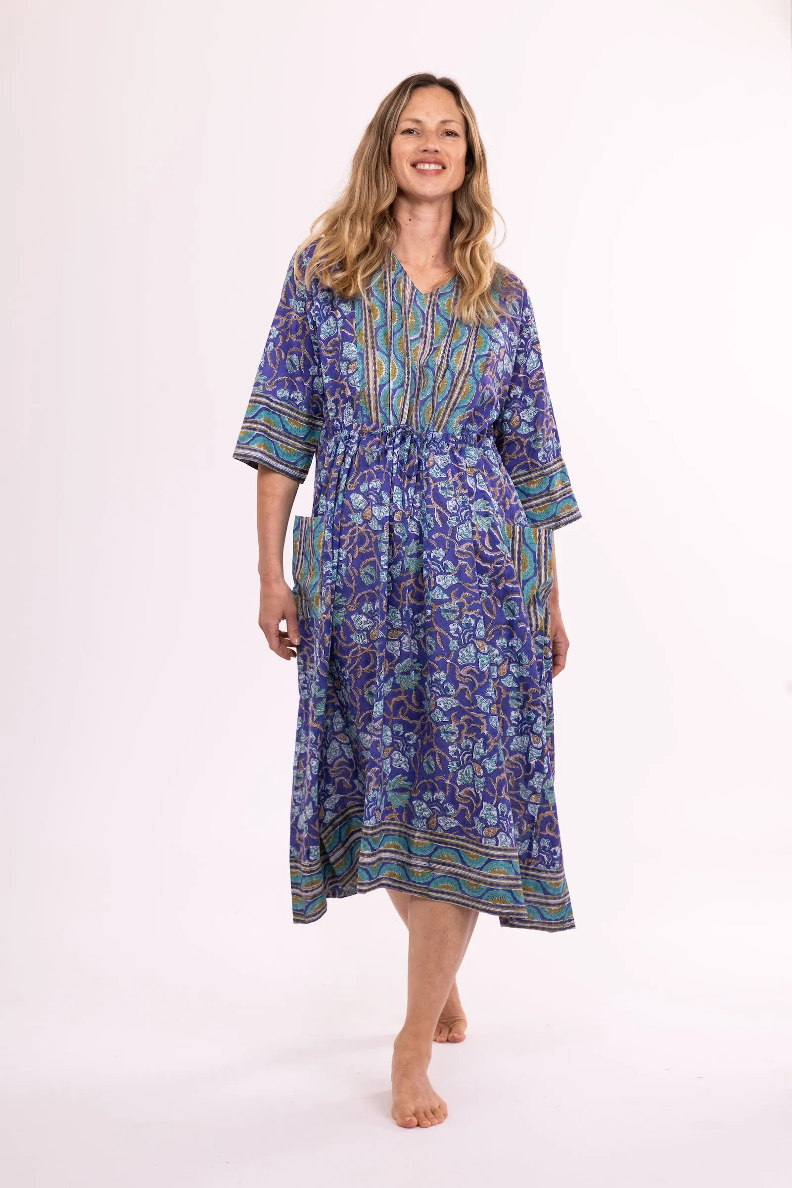 New Prem Pocket  Dress Hand Block Printed in Pure Cotton SS24