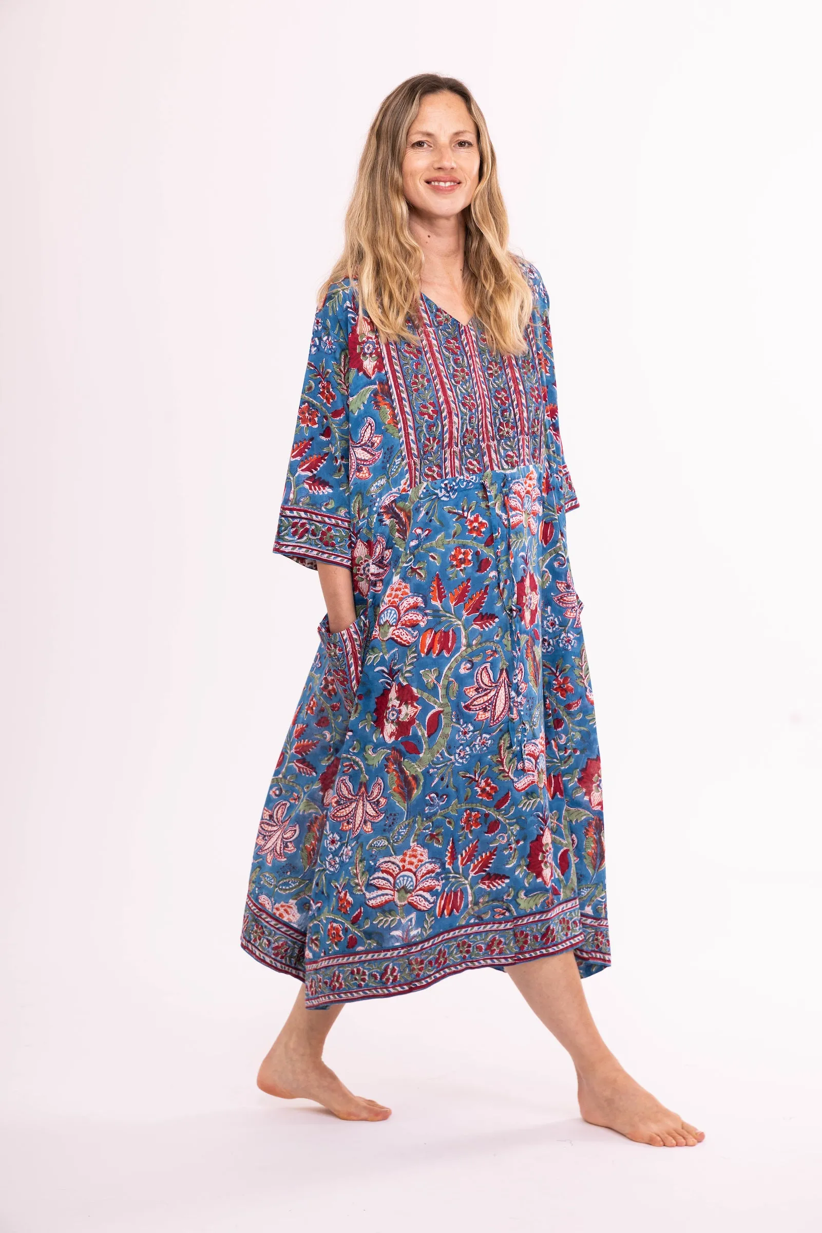New Prem Pocket  Dress Hand Block Printed in Pure Cotton SS24