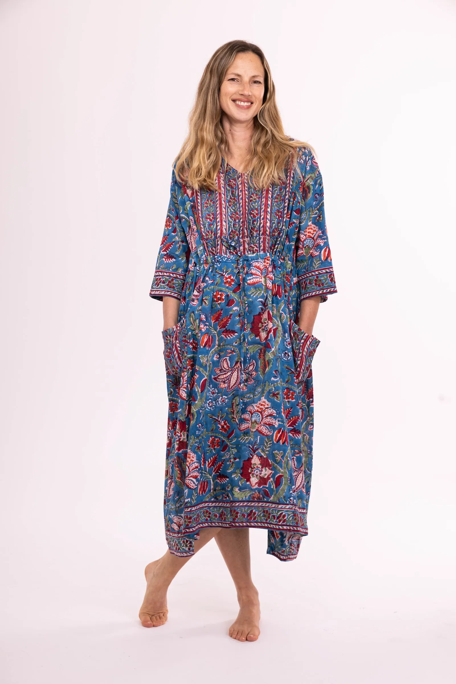 New Prem Pocket  Dress Hand Block Printed in Pure Cotton SS24