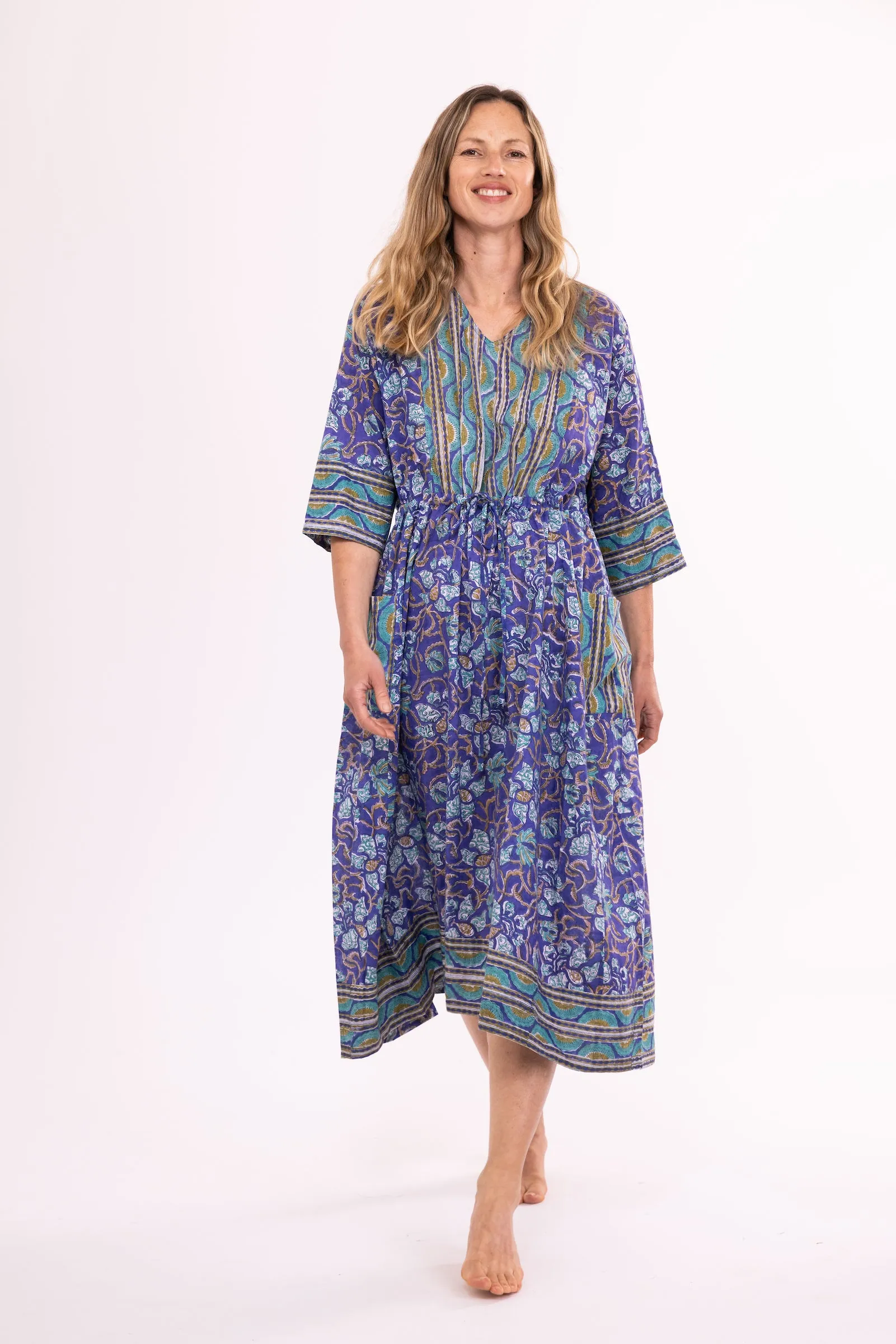 New Prem Pocket  Dress Hand Block Printed in Pure Cotton SS24