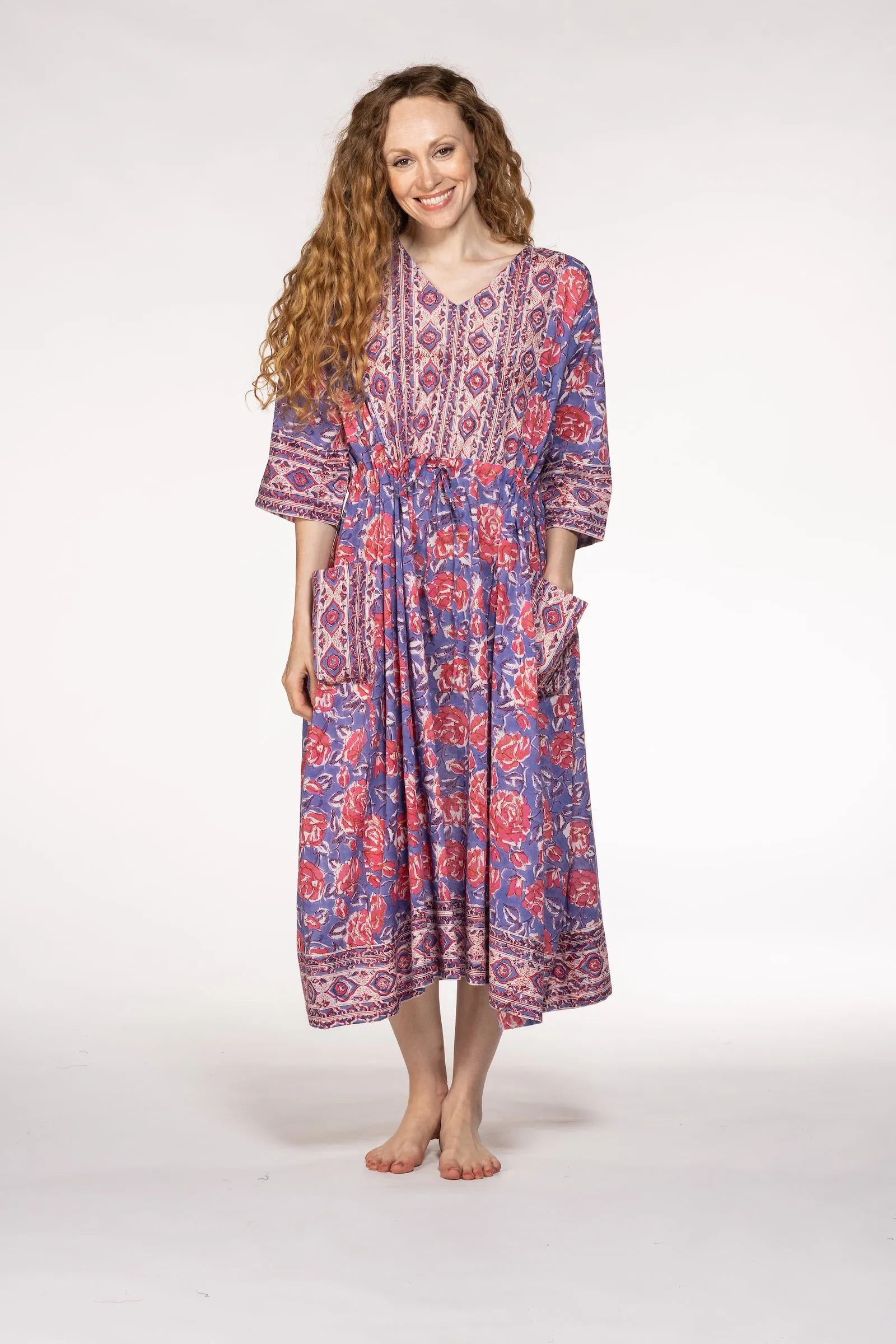 New Prem Pocket  Dress Hand Block Printed in Pure Cotton SS24