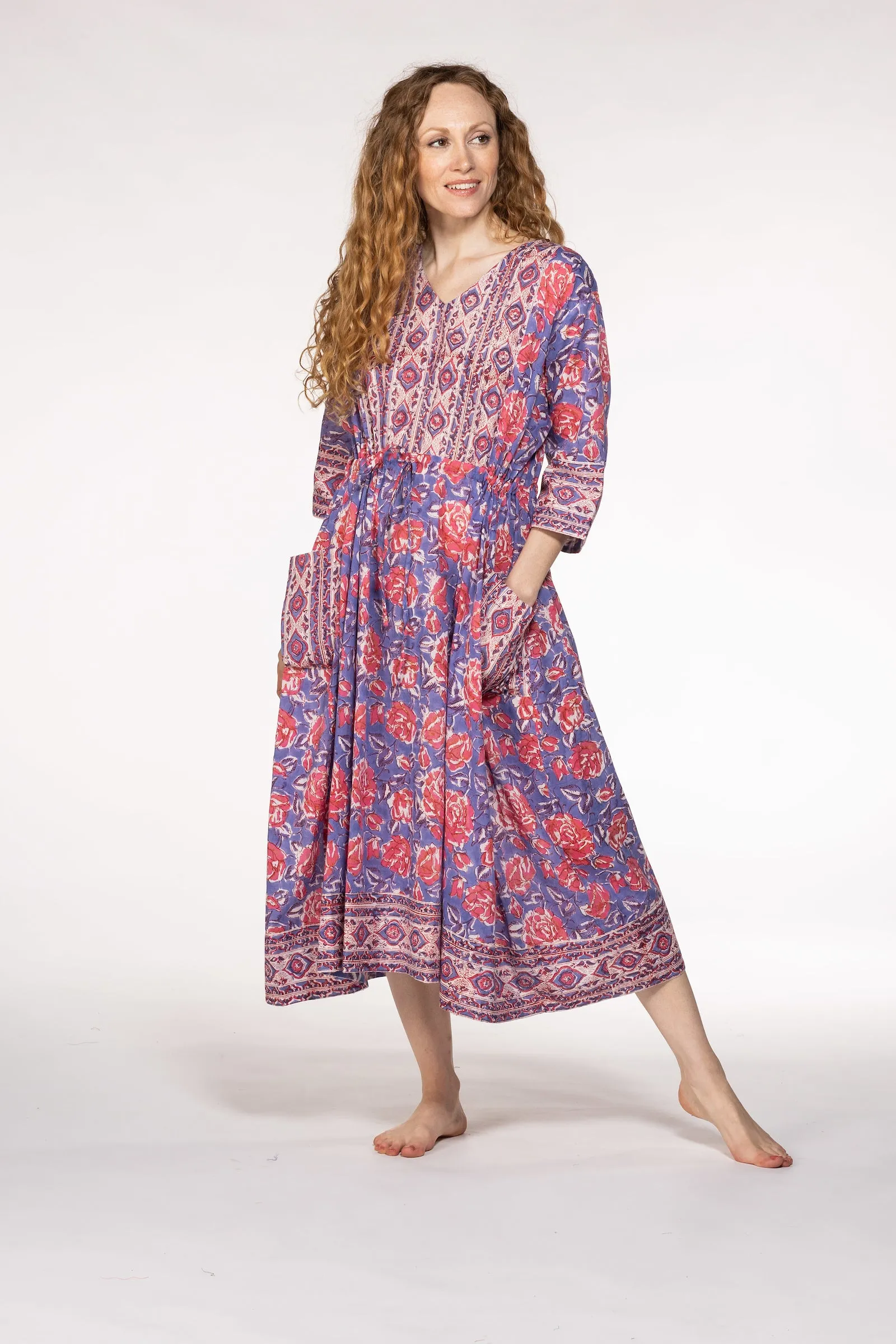 New Prem Pocket  Dress Hand Block Printed in Pure Cotton SS24