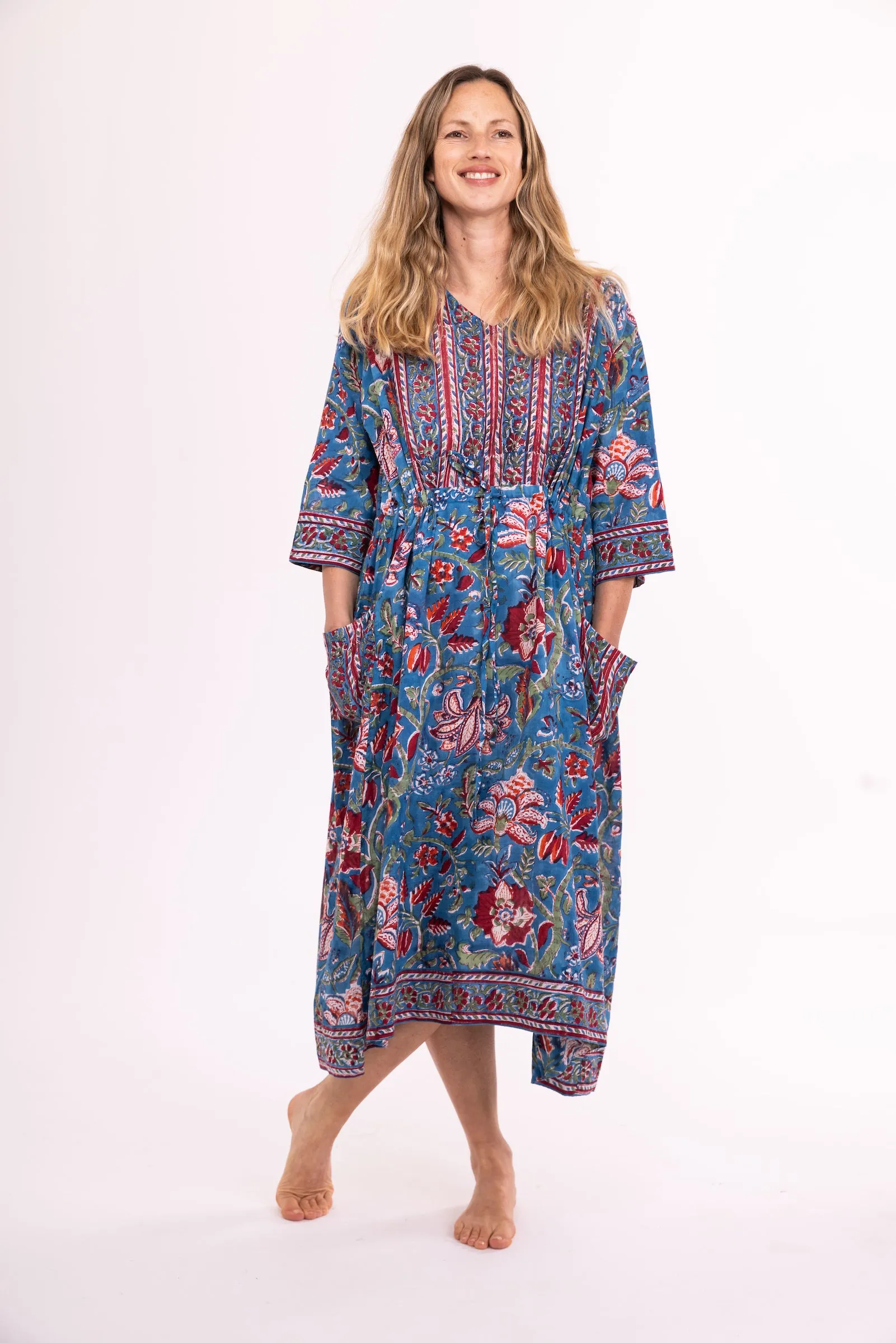 New Prem Pocket  Dress Hand Block Printed in Pure Cotton SS24