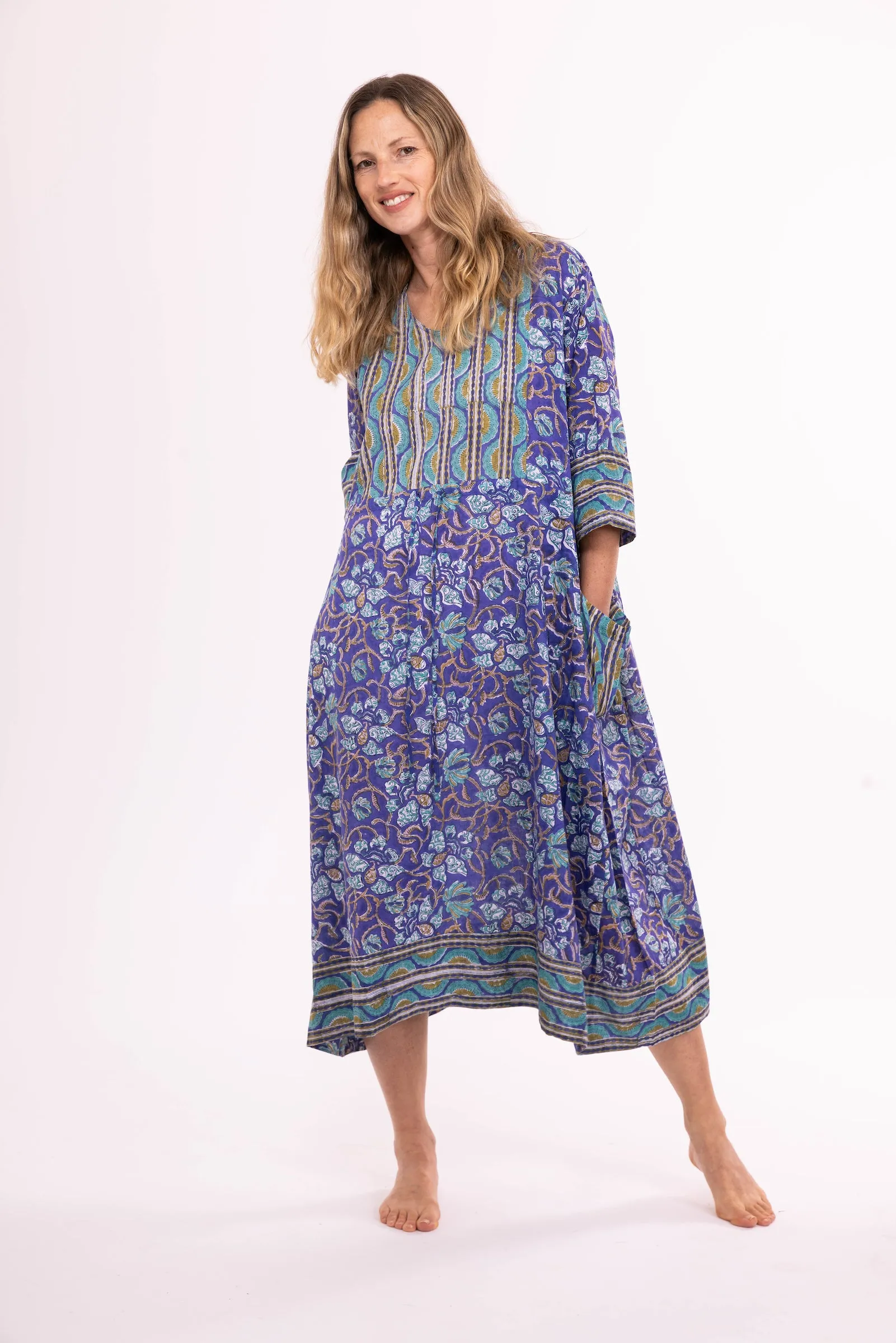 New Prem Pocket  Dress Hand Block Printed in Pure Cotton SS24