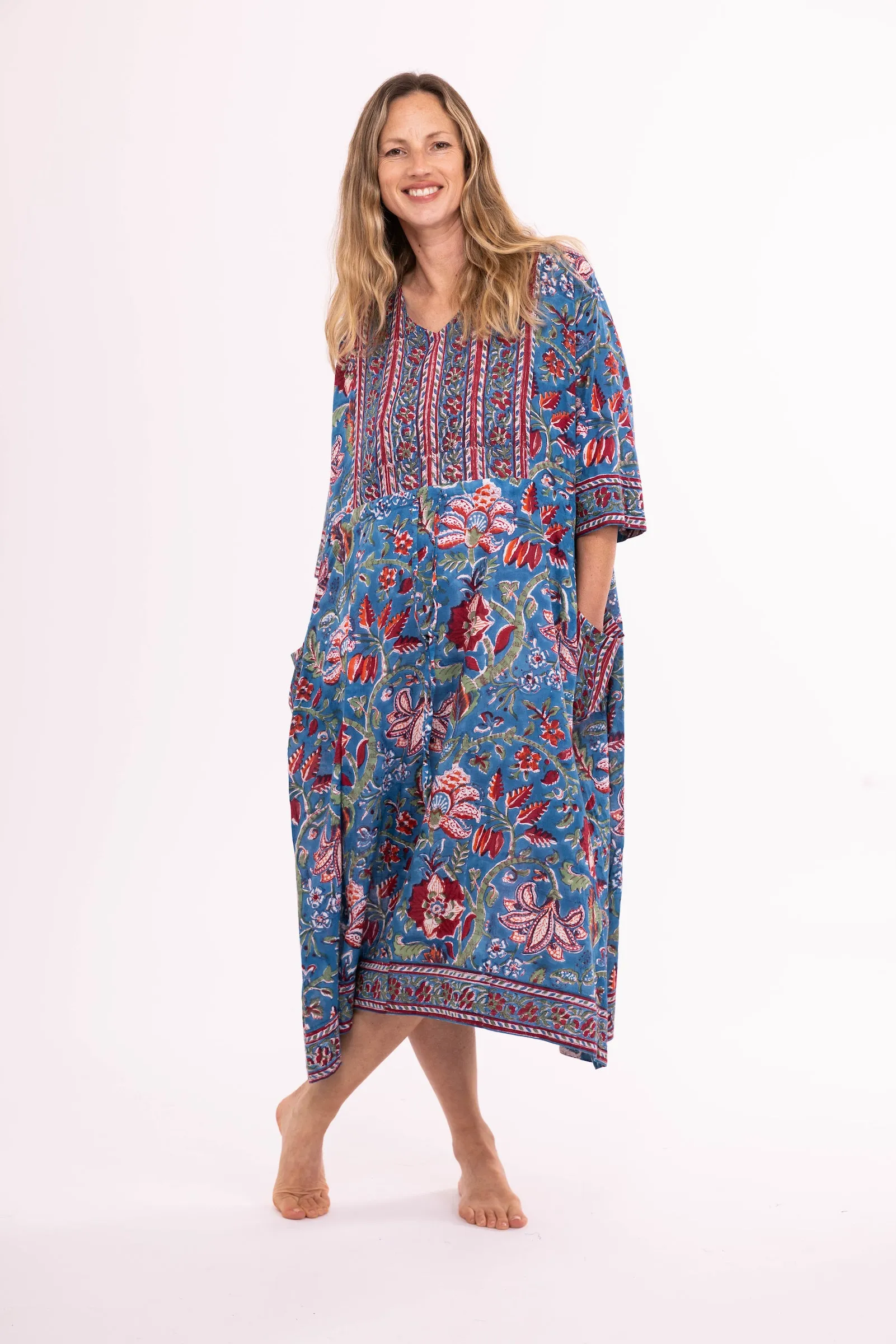 New Prem Pocket  Dress Hand Block Printed in Pure Cotton SS24