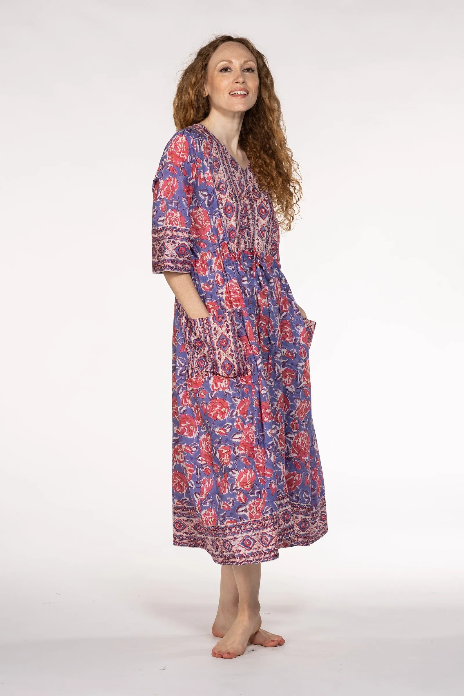 New Prem Pocket  Dress Hand Block Printed in Pure Cotton SS24