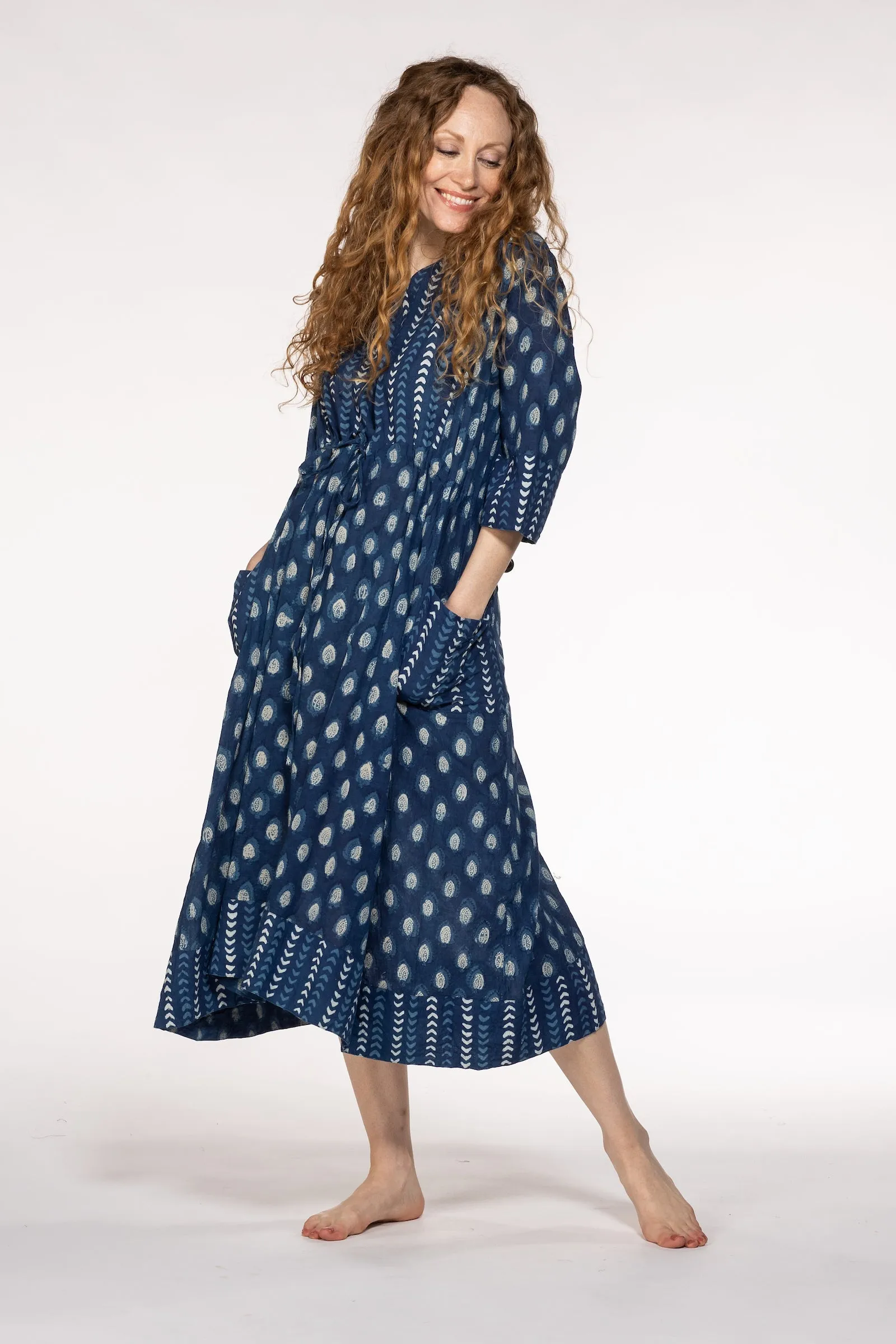 New Prem Pocket  Dress Hand Block Printed in Pure Cotton SS24