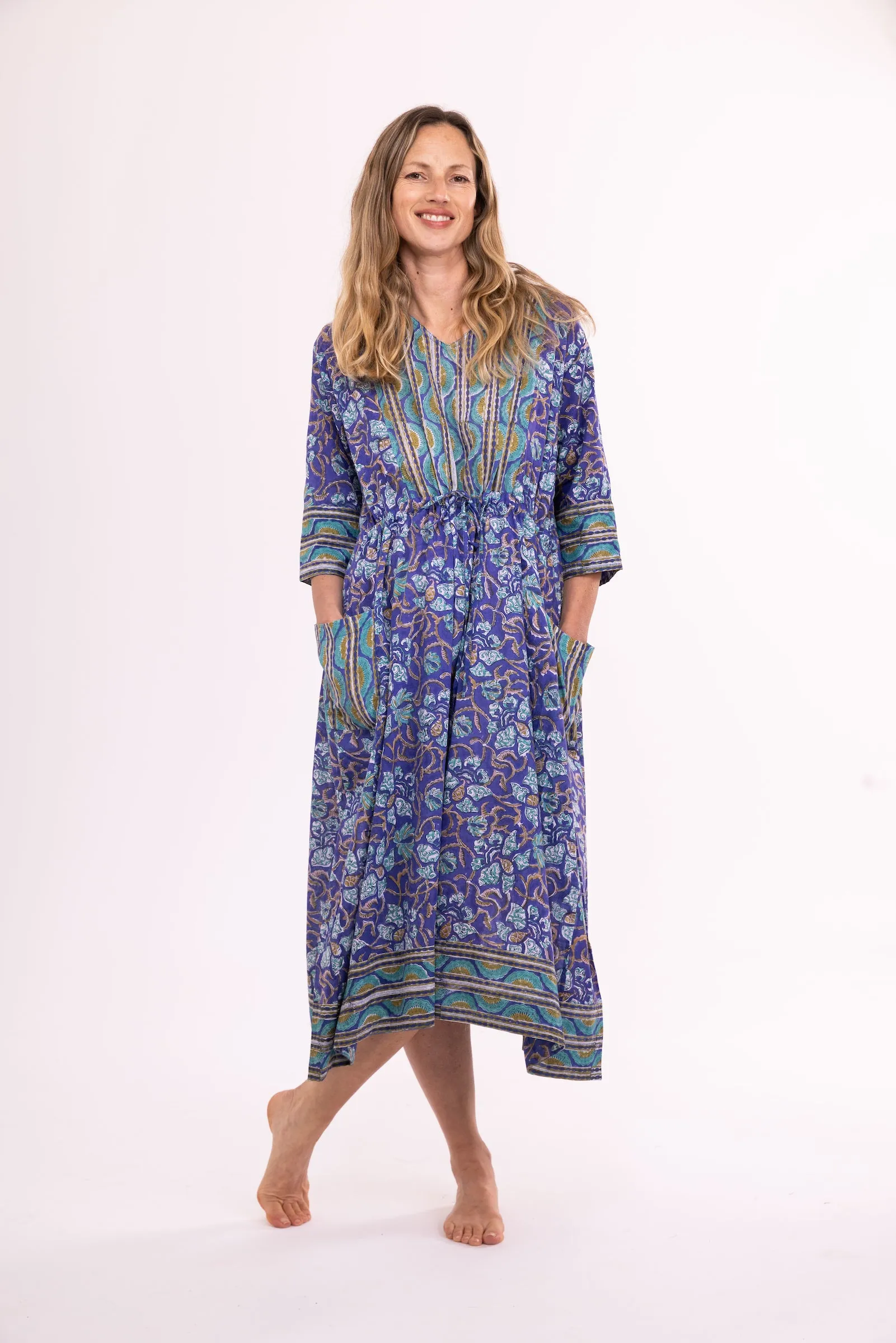New Prem Pocket  Dress Hand Block Printed in Pure Cotton SS24