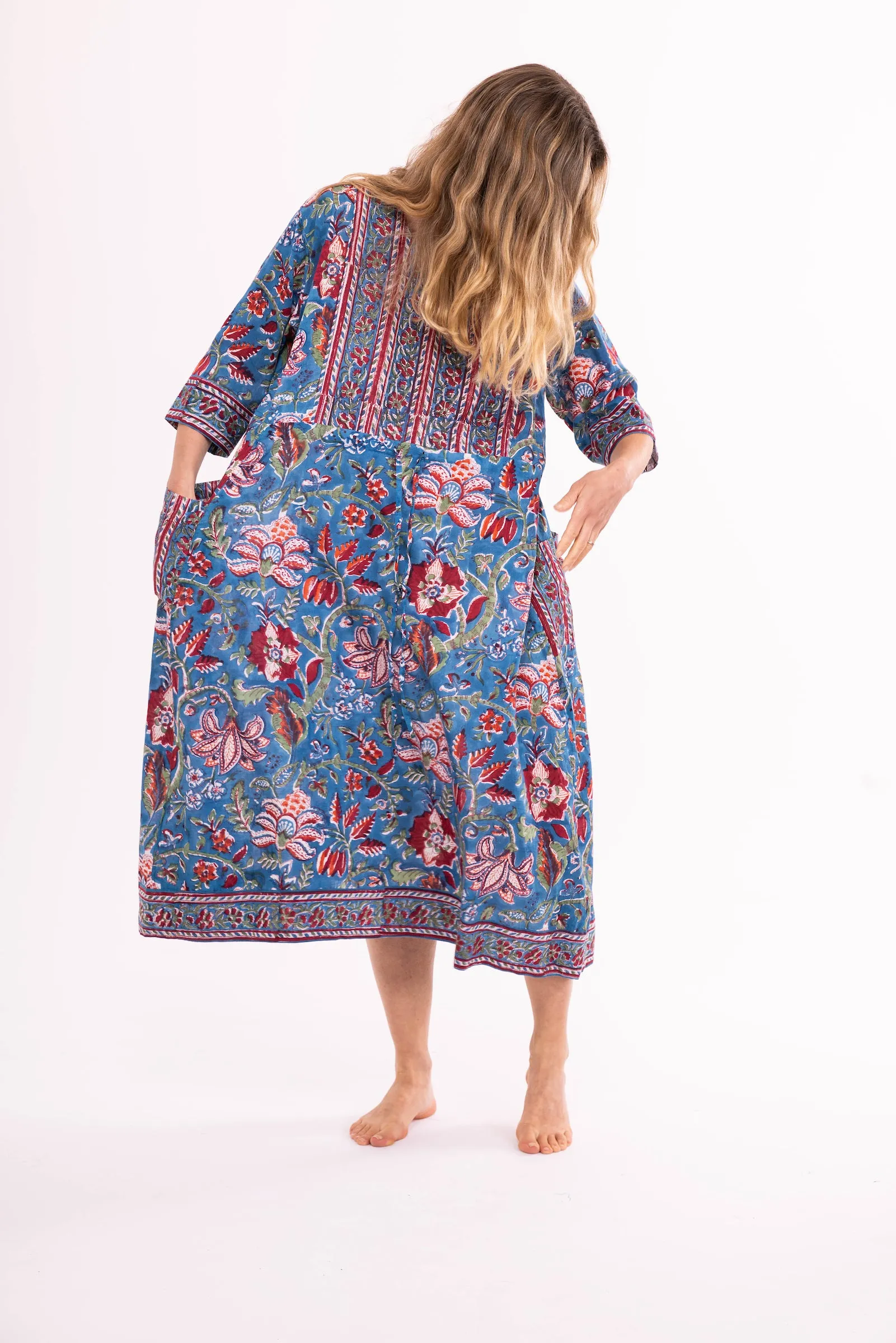 New Prem Pocket  Dress Hand Block Printed in Pure Cotton SS24