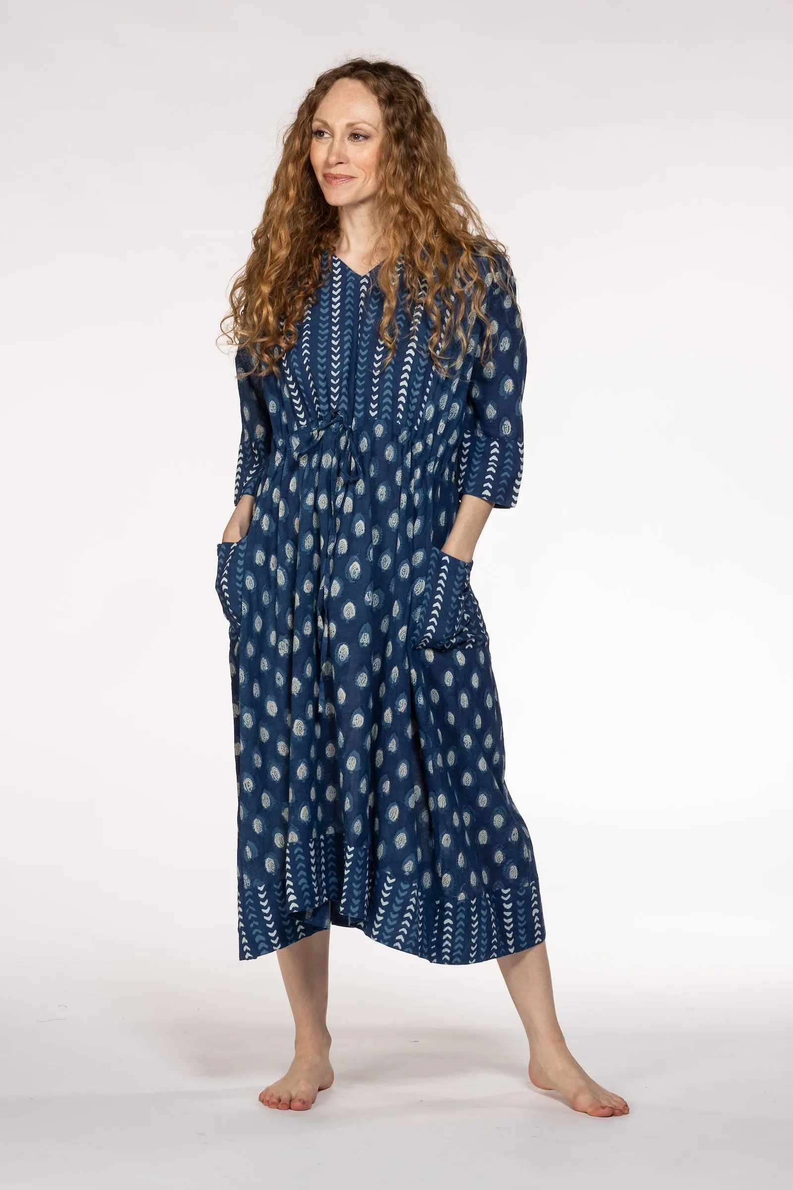 New Prem Pocket  Dress Hand Block Printed in Pure Cotton SS24