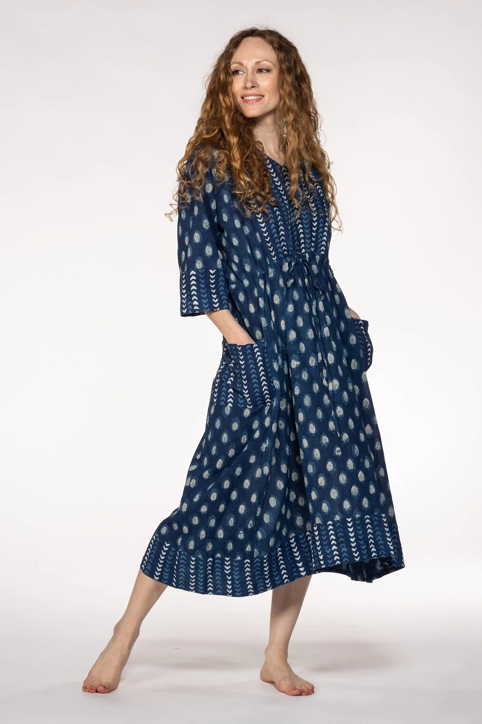 New Prem Pocket  Dress Hand Block Printed in Pure Cotton SS24