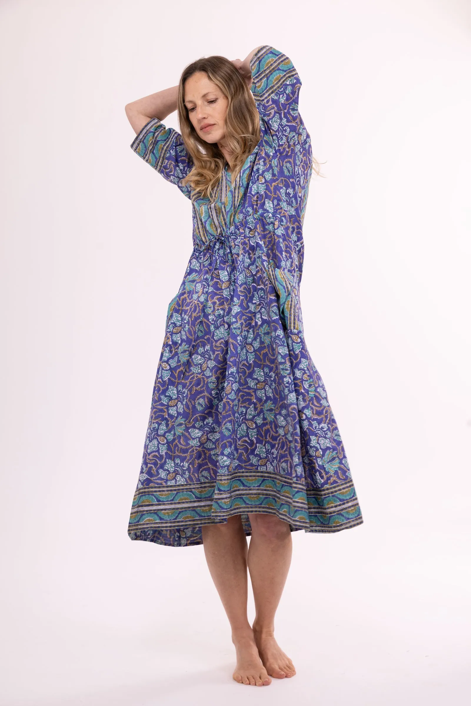 New Prem Pocket  Dress Hand Block Printed in Pure Cotton SS24