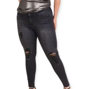 Plus Size Black Ripped Mid-Rise Skinny Jeans