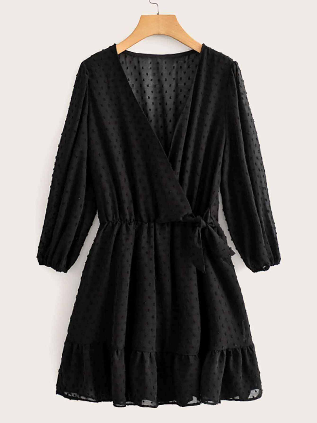 Swiss Dot Bow Side Wrap Dress