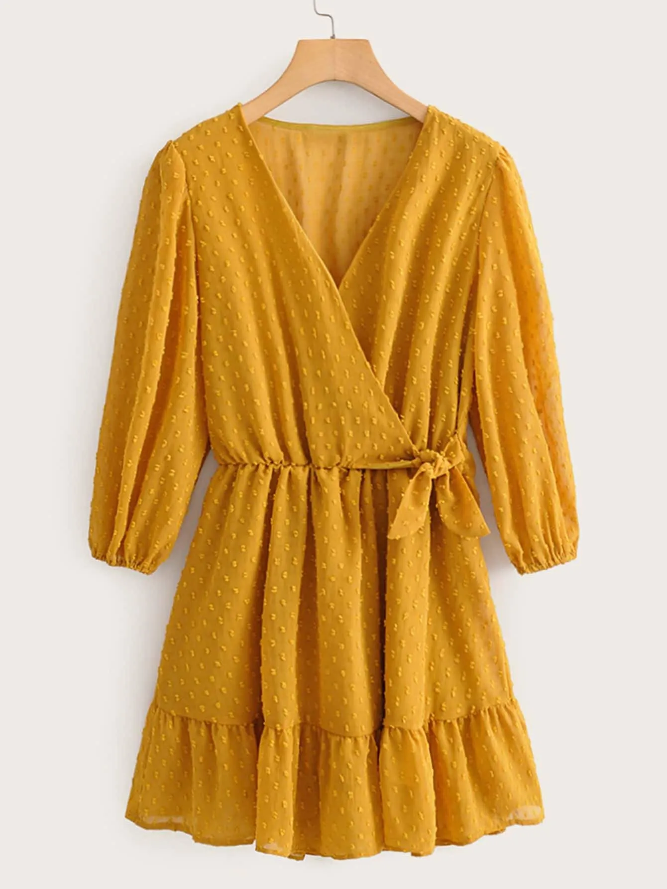 Swiss Dot Bow Side Wrap Dress