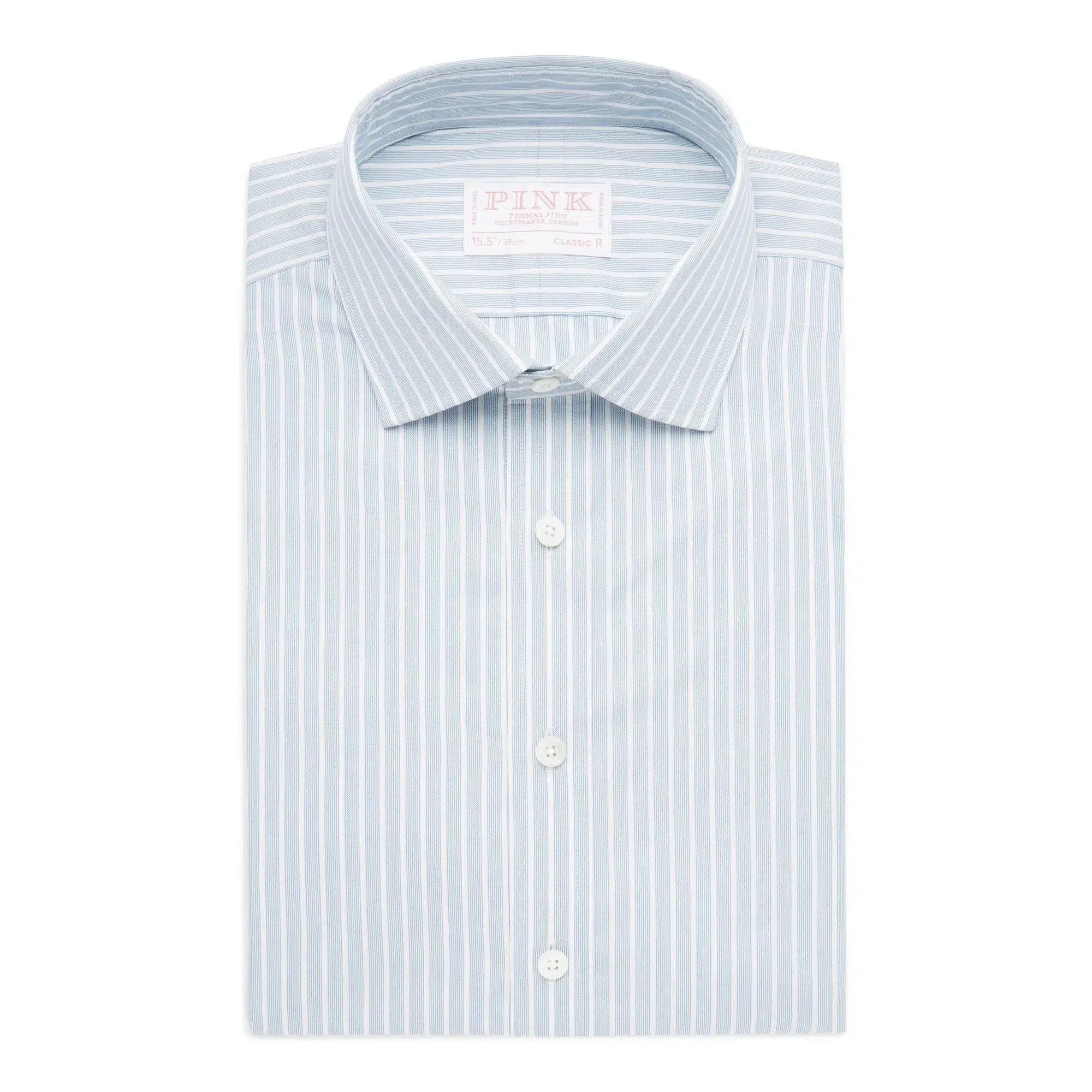 Thomas Pink Classic Fit Formal Superior Broken Stripe Shirt Blue/White