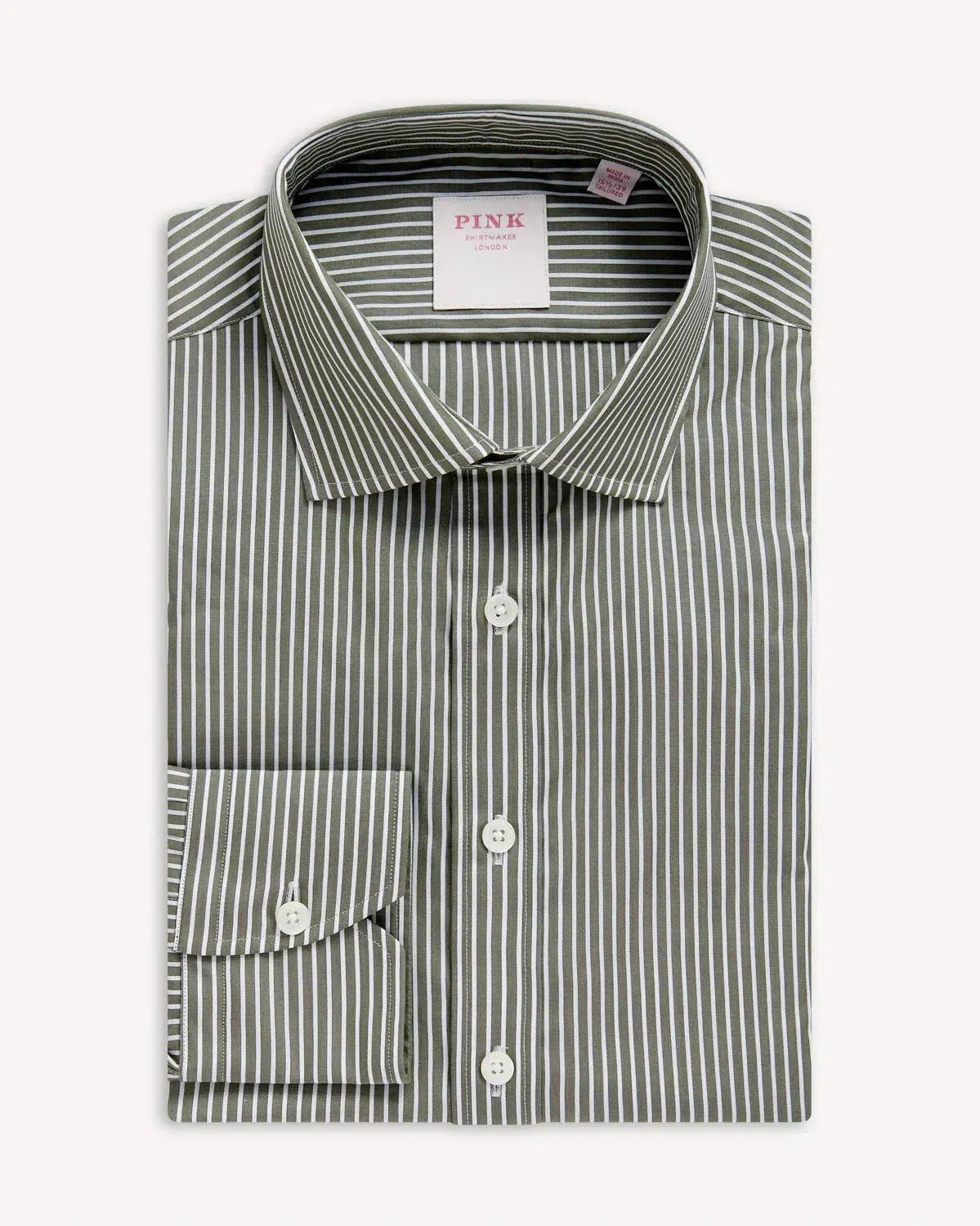 Thomas Pink Poplin Stripe Shirt Green White