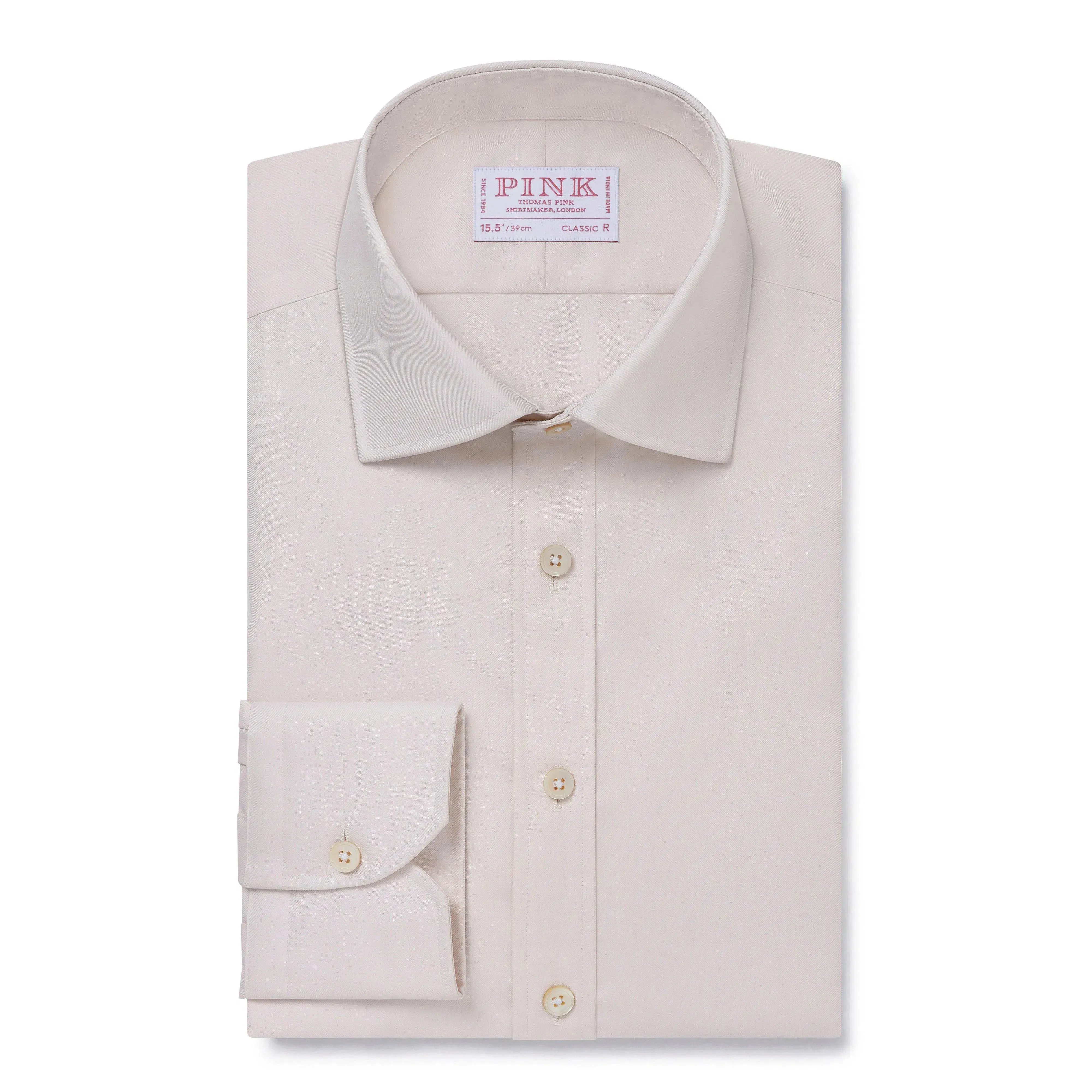 Thomas Pink Shirt Classic Fit Twill Plain White Formal Cotton