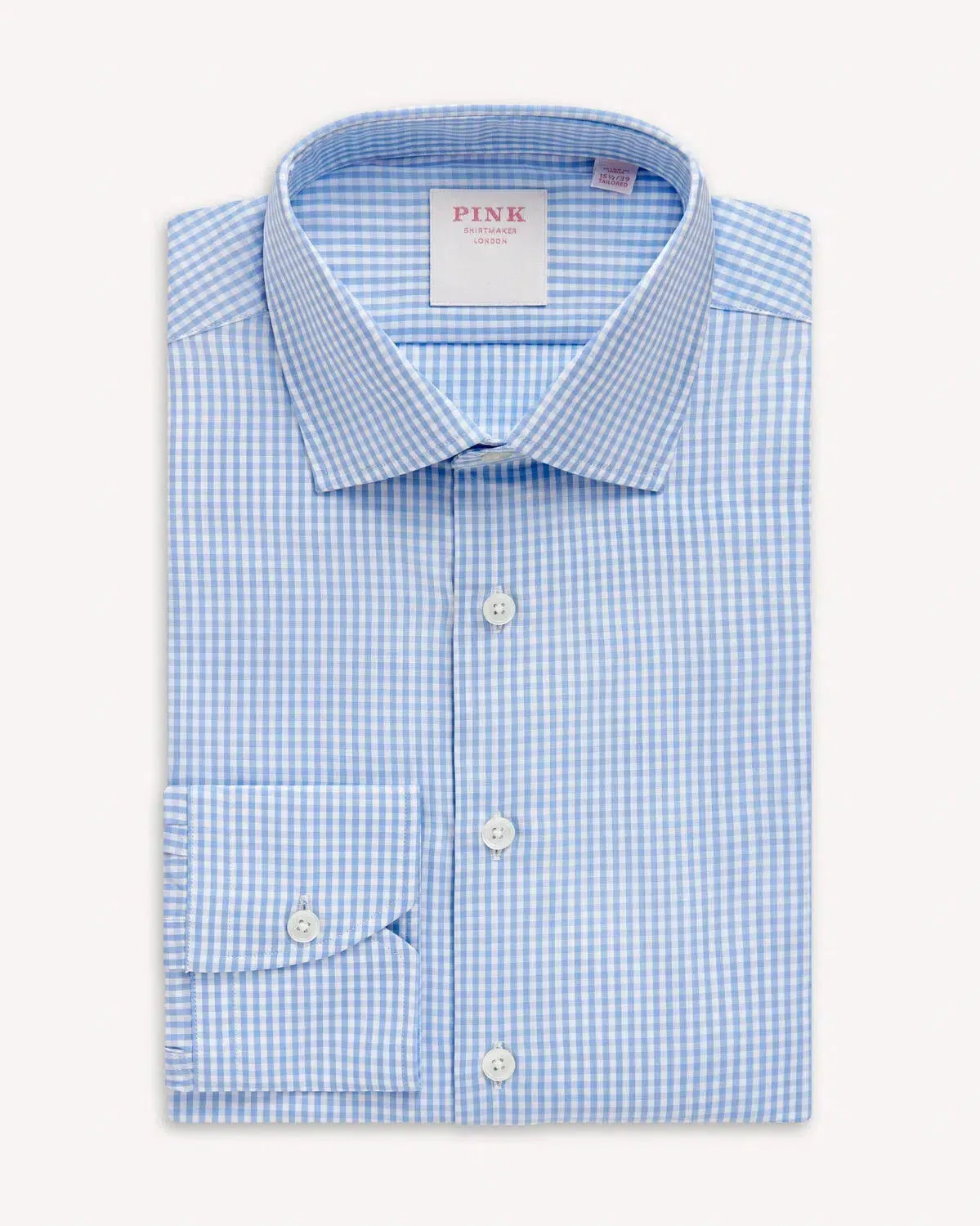 Thomas Pink Small Gingham Check Shirt Pale Blue White