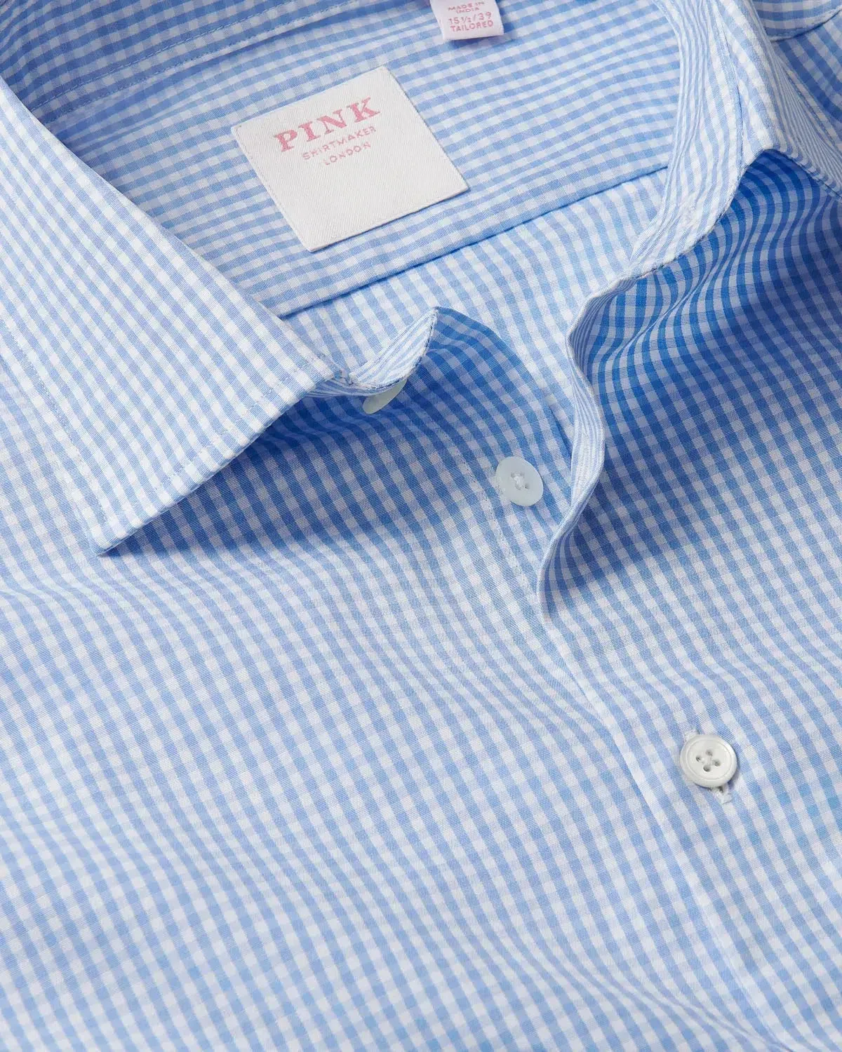 Thomas Pink Small Gingham Check Shirt Pale Blue White