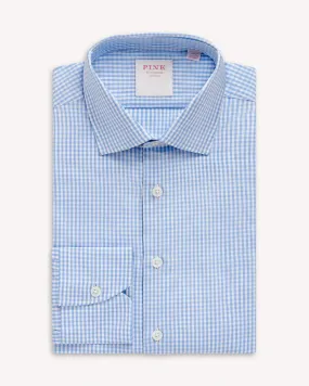 Thomas Pink Small Gingham Check Shirt Pale Blue White