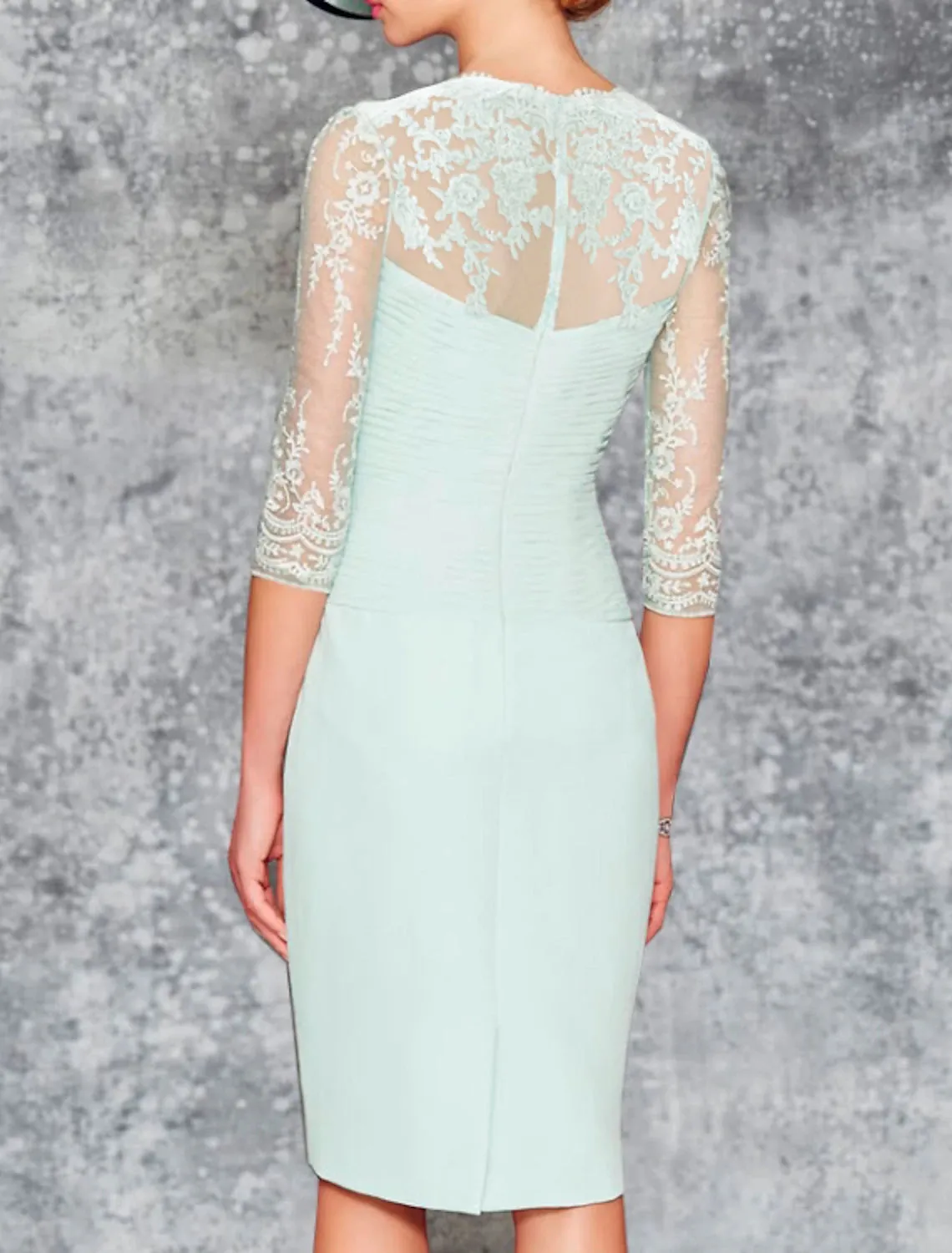Two Piece Sheath / Column Mother of the Bride Dress Wedding Guest Church Plus Size Elegant Sweetheart Knee Length Chiffon Lace 3/4 Length Sleeve Wrap Included Jacket Dresses with Pleats Embroidery