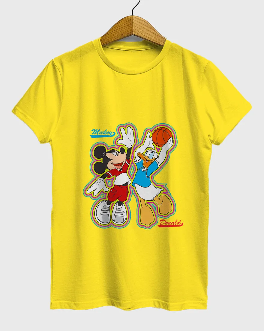 Womens Relaxed Fit TShirt Cartoon Micky & Donald